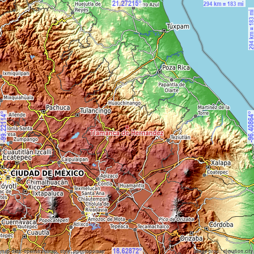 Topographic map of Tlamanca de Hernández