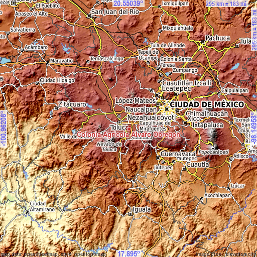 Topographic map of Colonia Agrícola Álvaro Obregón