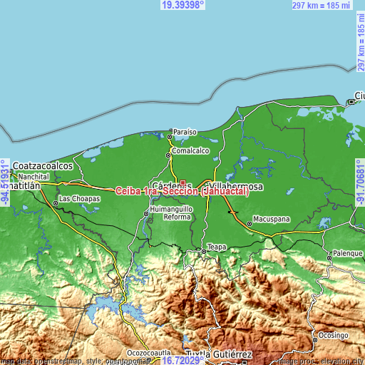 Topographic map of Ceiba 1ra. Sección (Jahuactal)