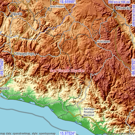 Topographic map of San Vicente Zoyatlán