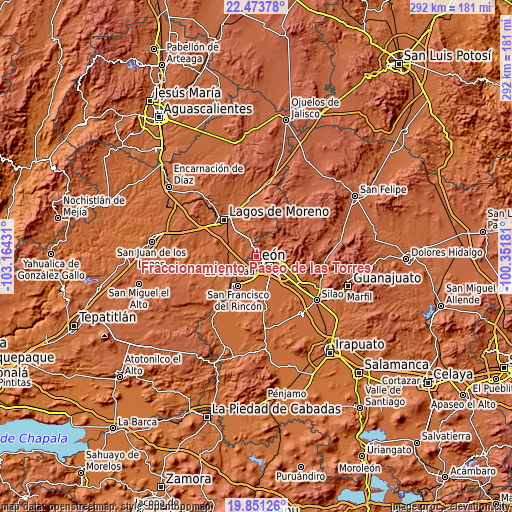 Topographic map of Fraccionamiento Paseo de las Torres