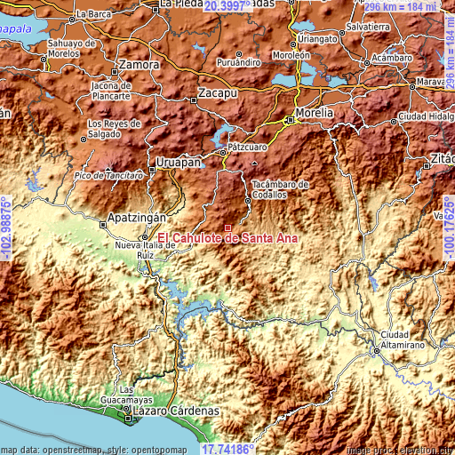 Topographic map of El Cahulote de Santa Ana