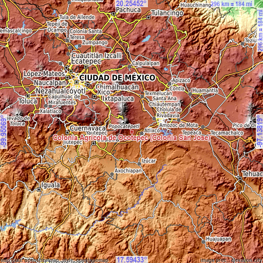 Topographic map of Colonia Agrícola de Ocotepec (Colonia San José)