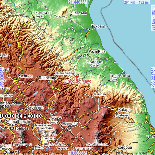 Topographic map of Cinco de Mayo