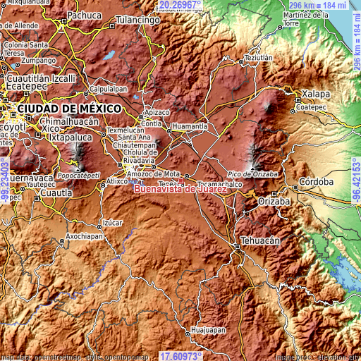 Topographic map of Buenavista de Juárez