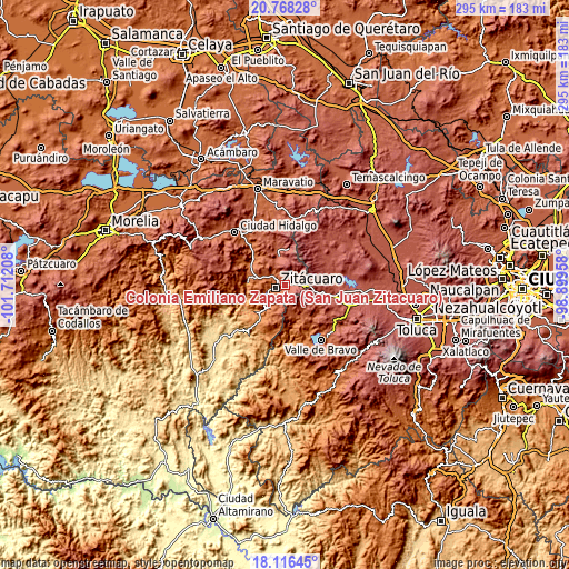Topographic map of Colonia Emiliano Zapata (San Juan Zitácuaro)