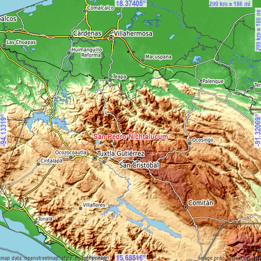 Topographic map of San Pedro Nichtalucum