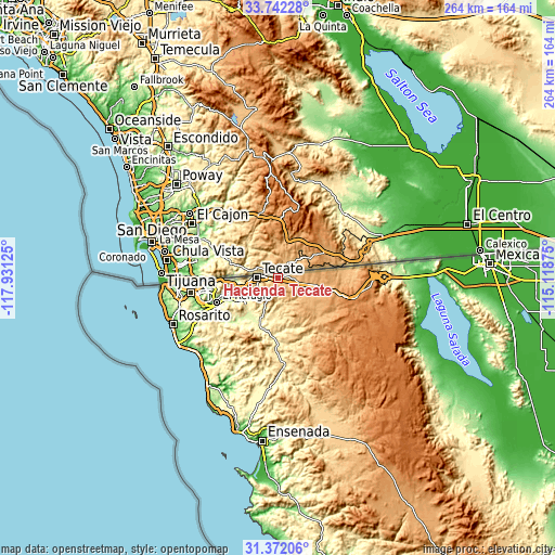 Topographic map of Hacienda Tecate