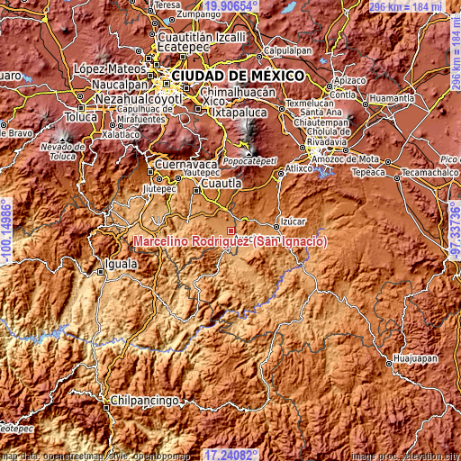 Topographic map of Marcelino Rodríguez (San Ignacio)