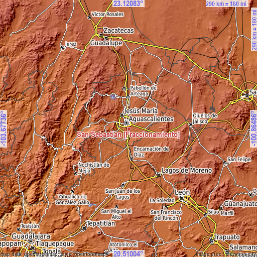 Topographic map of San Sebastián [Fraccionamiento]