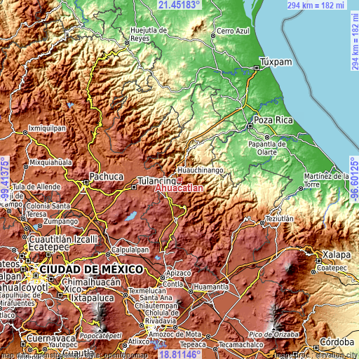 Topographic map of Ahuacatlán