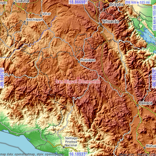 Topographic map of San Miguel Monteverde