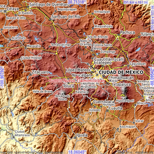 Topographic map of Pueblo Nuevo Tlalmimilolpan