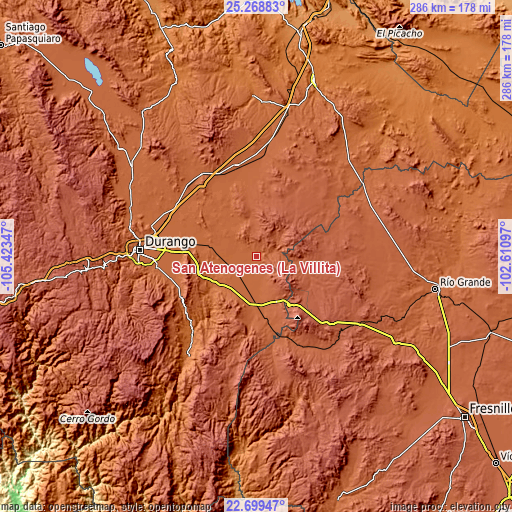 Topographic map of San Atenógenes (La Villita)