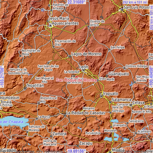 Topographic map of San Roque de Montes