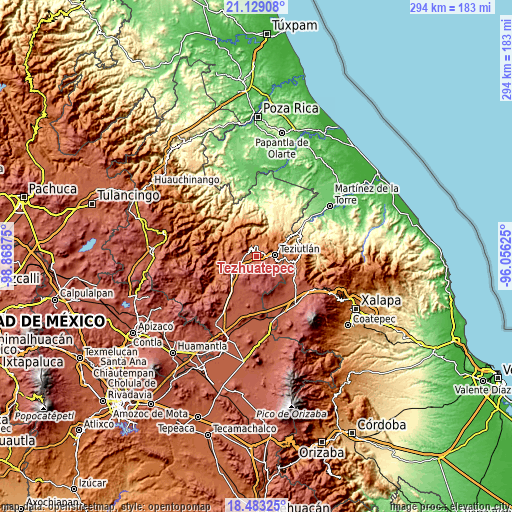 Topographic map of Tezhuatepec