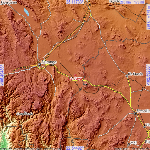 Topographic map of La Joya