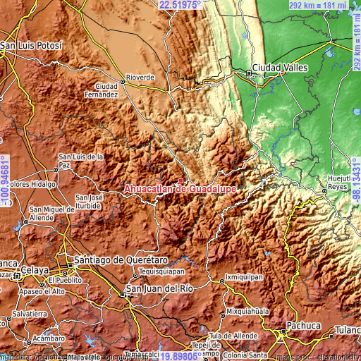 Topographic map of Ahuacatlán de Guadalupe