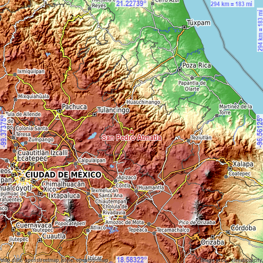 Topographic map of San Pedro Atmatla