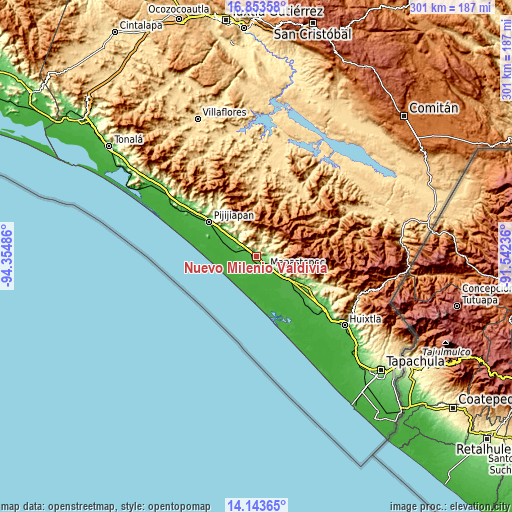 Topographic map of Nuevo Milenio Valdivia