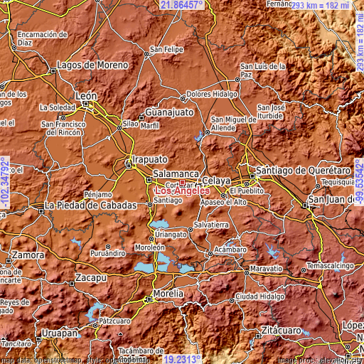 Topographic map of Los Ángeles