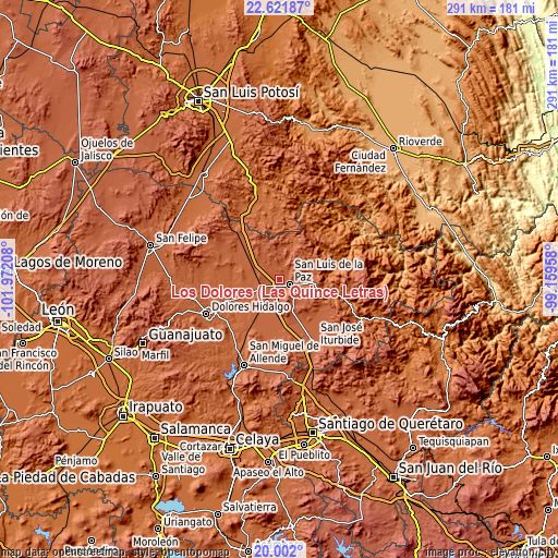 Topographic map of Los Dolores (Las Quince Letras)