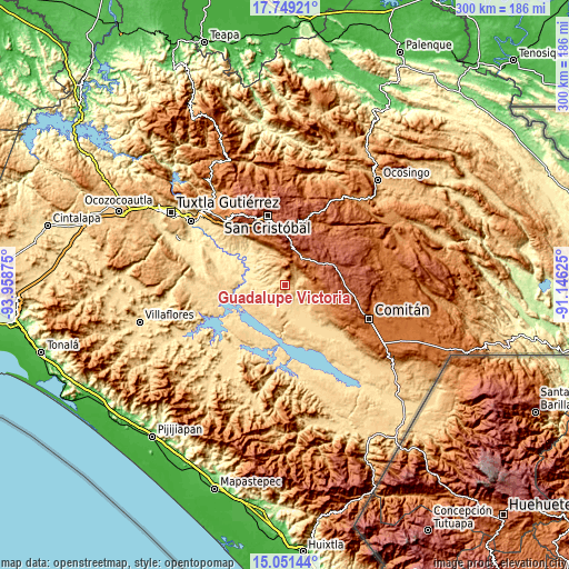 Topographic map of Guadalupe Victoria