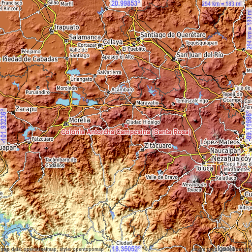 Topographic map of Colonia Antorcha Campesina (Santa Rosa)