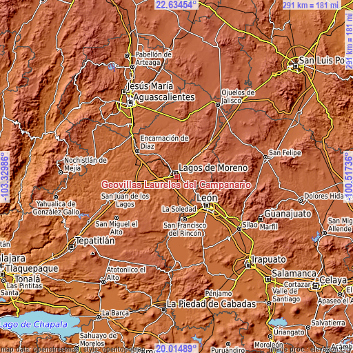 Topographic map of Geovillas Laureles del Campanario