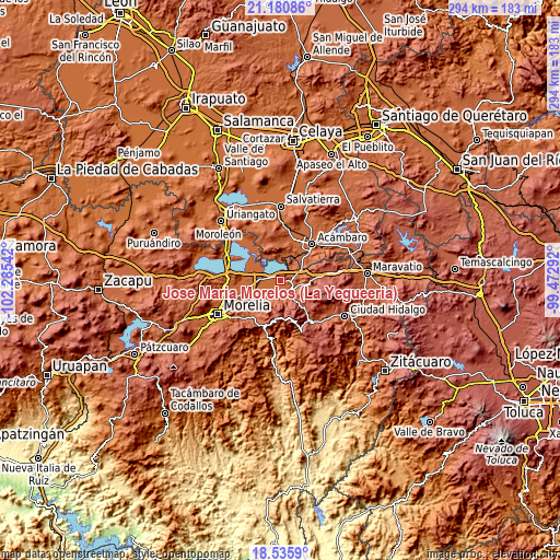 Topographic map of José María Morelos (La Yegüería)