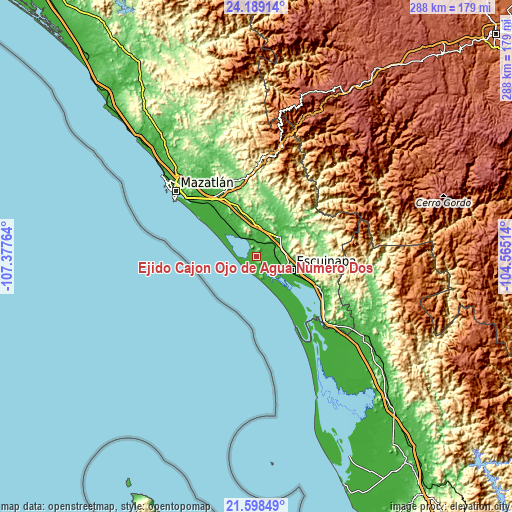 Topographic map of Ejido Cajón Ojo de Agua Número Dos