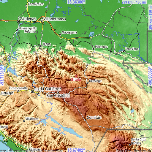 Topographic map of Sitalá