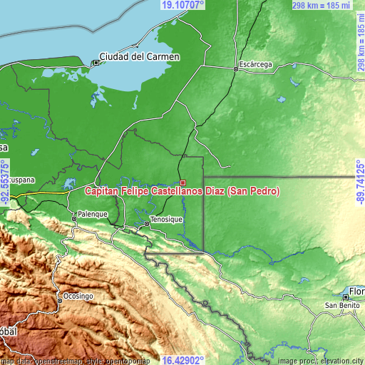 Topographic map of Capitán Felipe Castellanos Díaz (San Pedro)