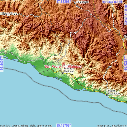 Topographic map of San Pedro Tulixtlahuaca