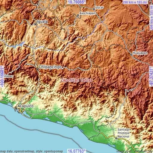 Topographic map of Zapotitlán Tablas