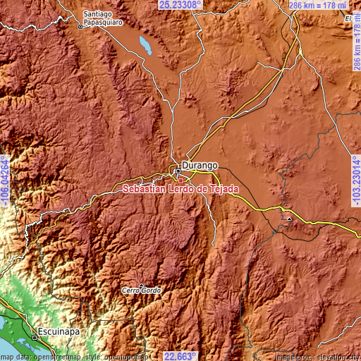 Topographic map of Sebastián Lerdo de Tejada