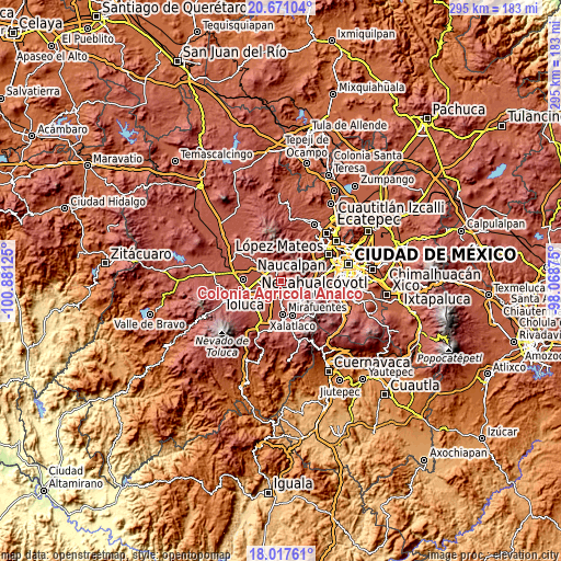 Topographic map of Colonia Agrícola Analco