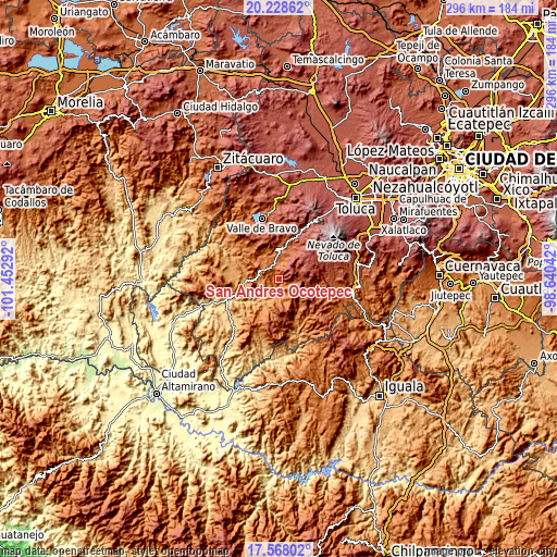 Topographic map of San Andrés Ocotepec