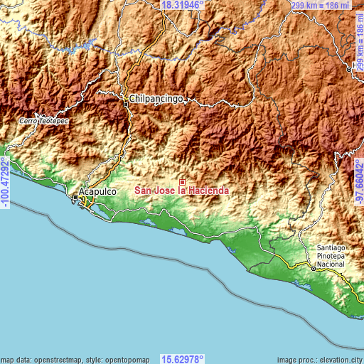 Topographic map of San José la Hacienda