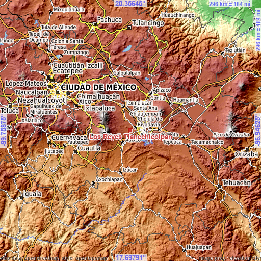 Topographic map of Los Reyes Tlanechicolpan