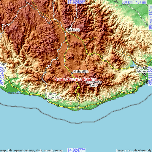 Topographic map of Santa Catarina Roatina