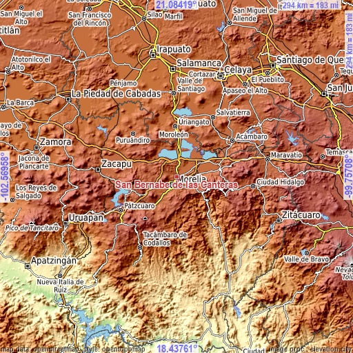 Topographic map of San Bernabé de las Canteras