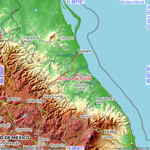 Topographic map of Villa de las Flores