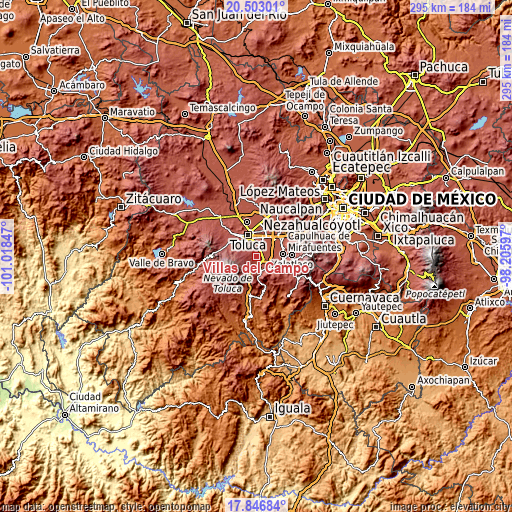 Topographic map of Villas del Campo