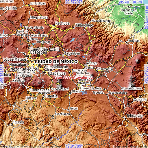 Topographic map of San José Atoyatenco