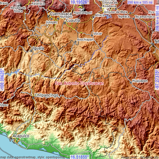 Topographic map of San Antonio Coyahuacán