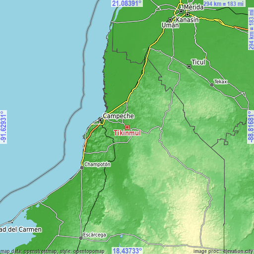 Topographic map of Tikinmul