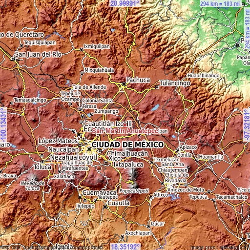 Topographic map of San Martín Ahuatepec