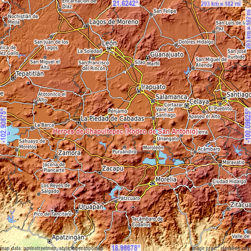Topographic map of Héroes de Chapultepec (Rodeo de San Antonio)