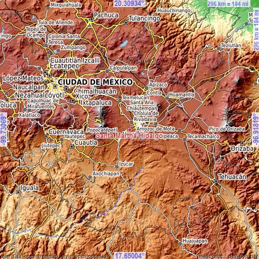 Topographic map of Santa Martha Hidalgo